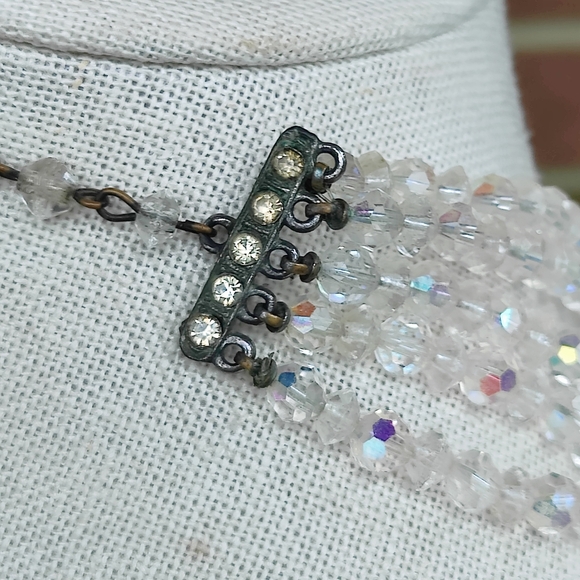 Vintage 1950s 5 Strand AB Crystal Necklace - Picture 5 of 6